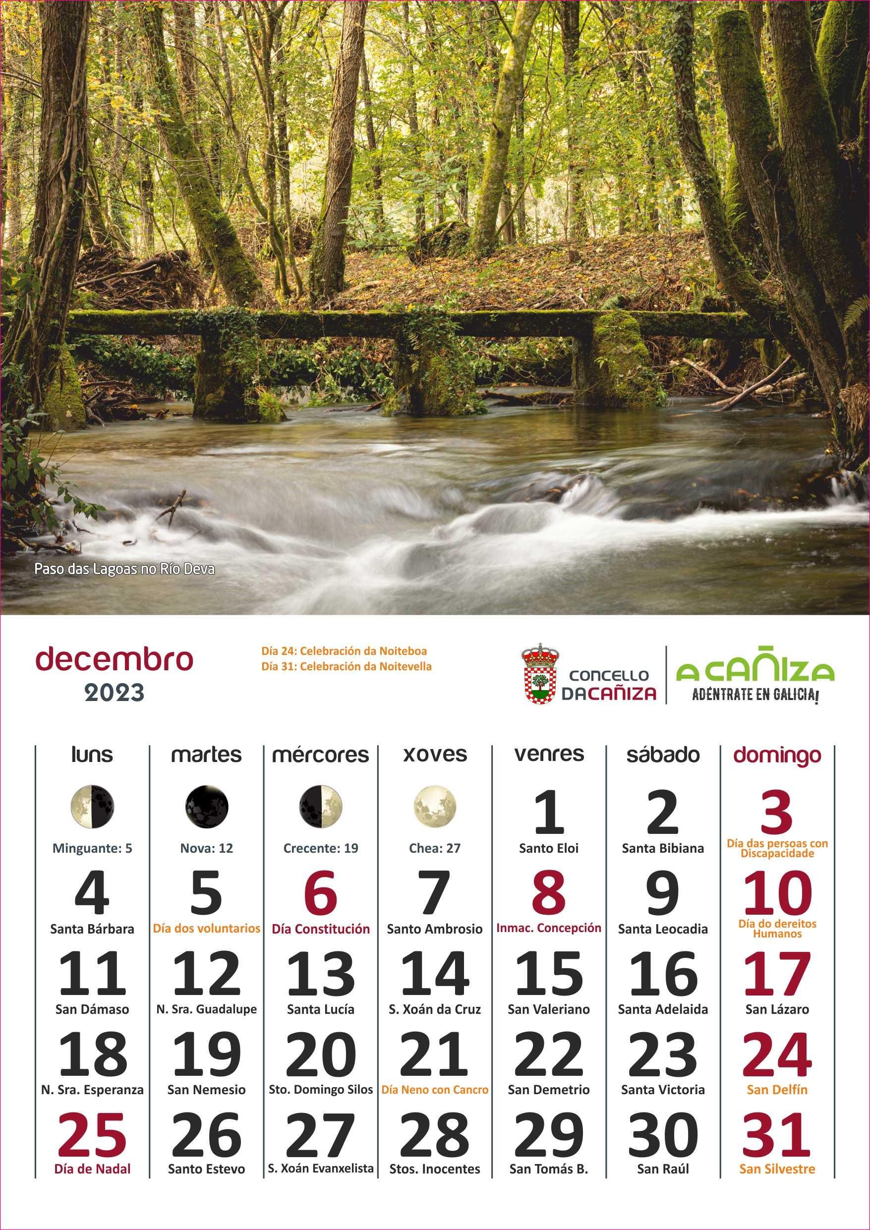 Mes de decembro. Paso das Lagoas do río Deva no lugar de Pintelos en Valeixe
