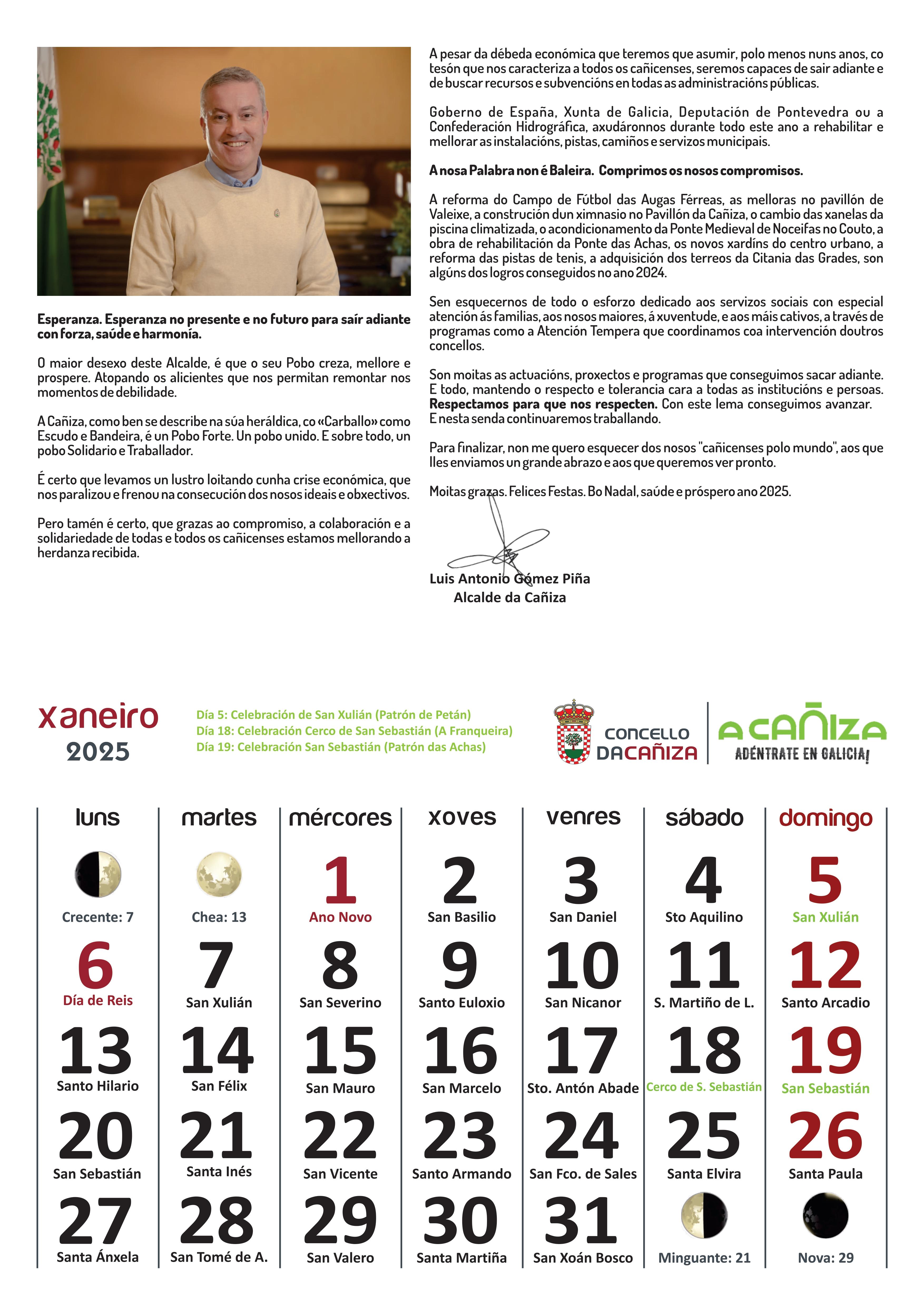 Presentamos o Calendario 2025 do Concello da Cañiza