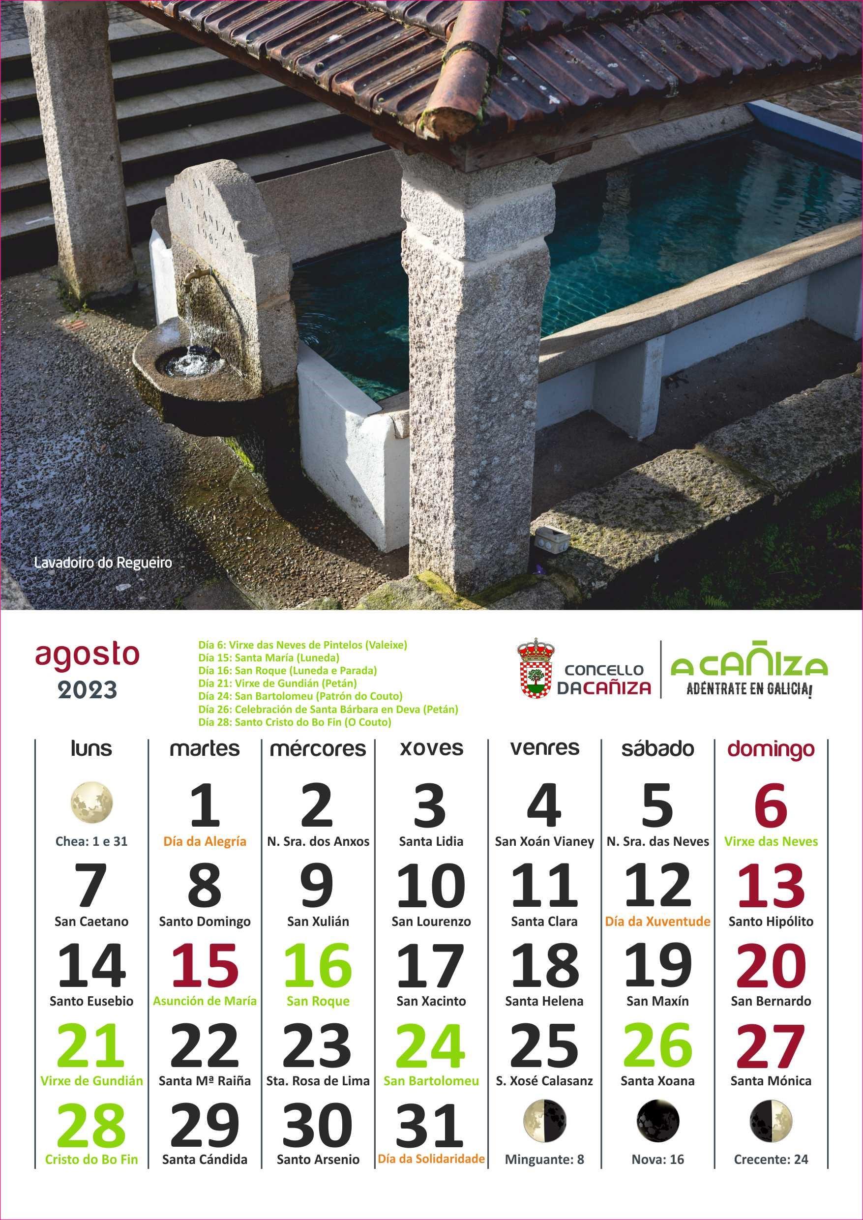 Mes de agosto. Detalle do Lavadoiro do Regueiro no centro da Cañiza