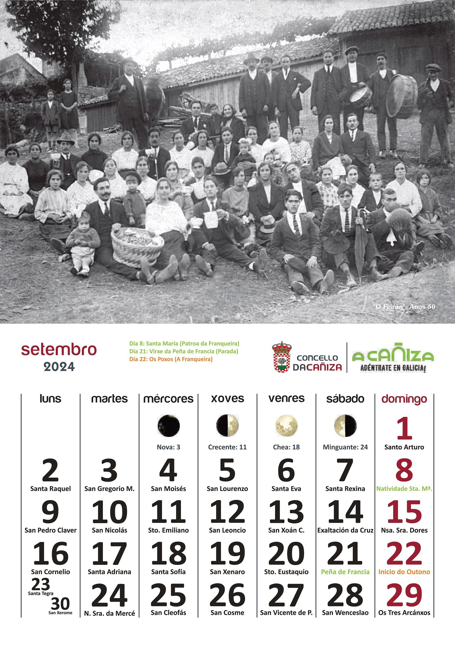 Calendario do Concello da Cañiza para o ano 2024
