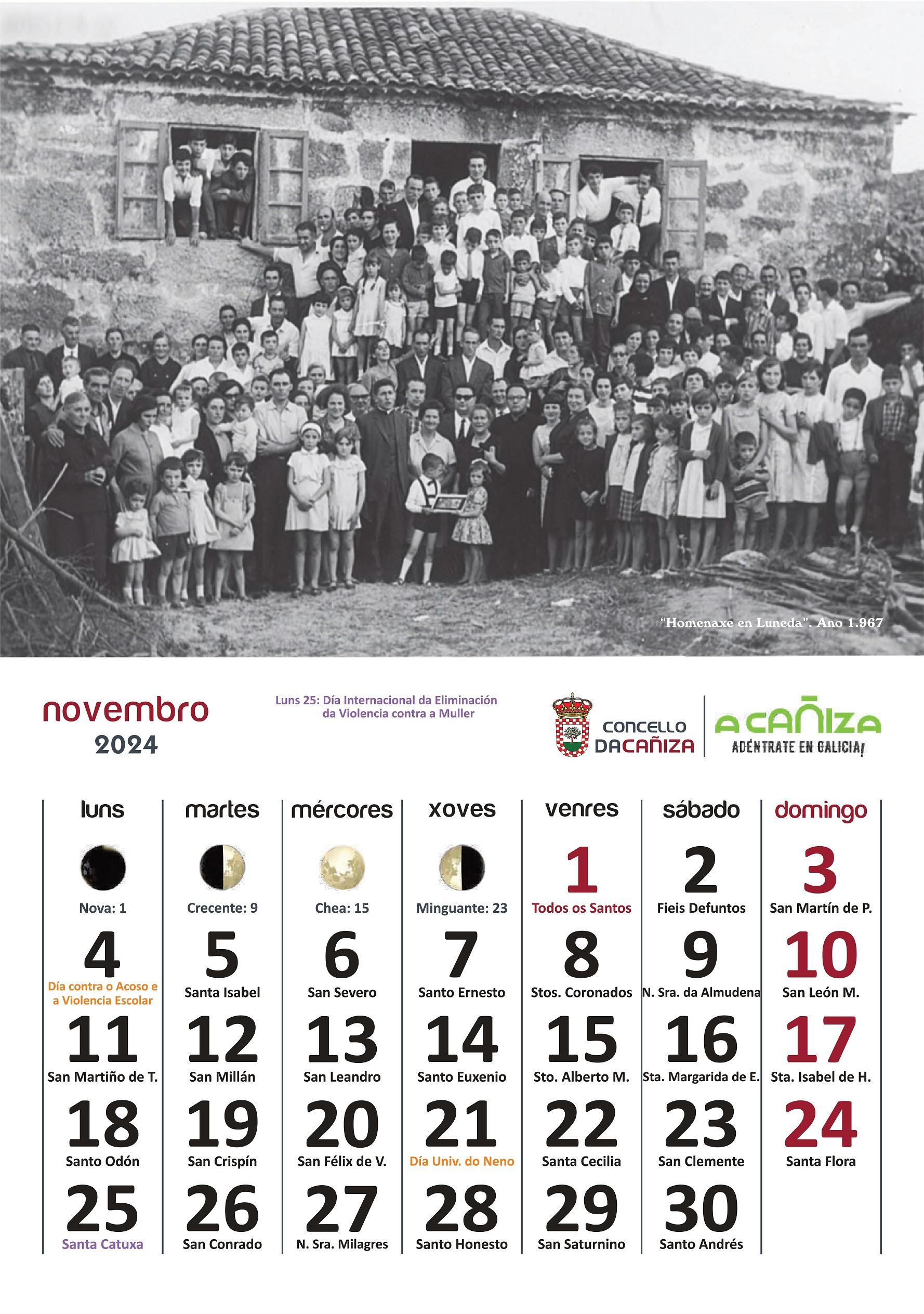 Calendario do Concello da Cañiza para o ano 2024