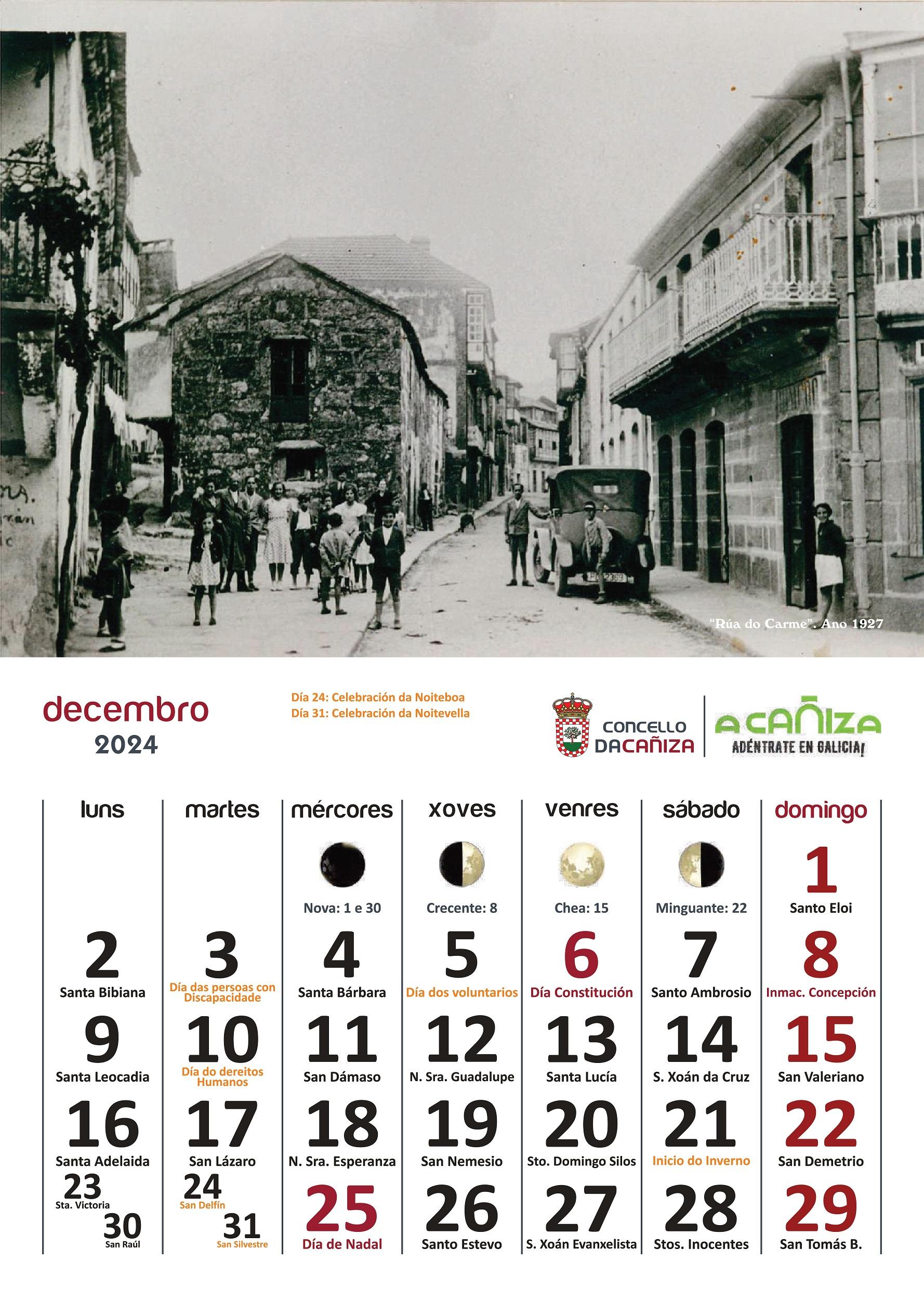 Calendario do Concello da Cañiza para o ano 2024