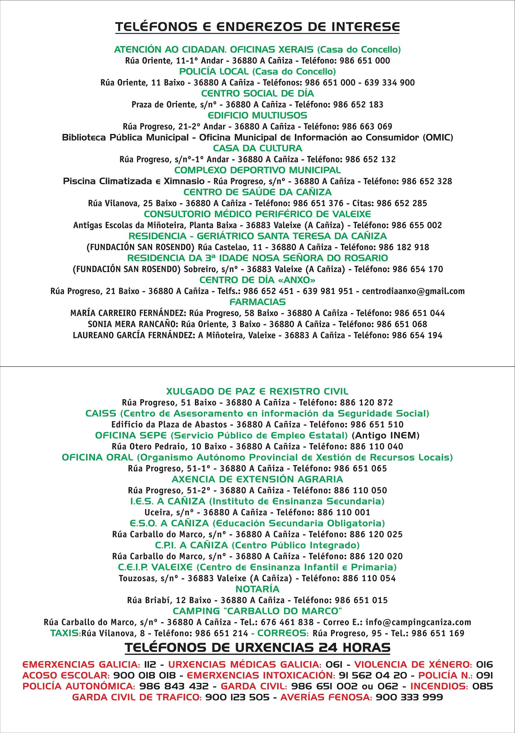 Calendario do Concello da Cañiza para o ano 2024