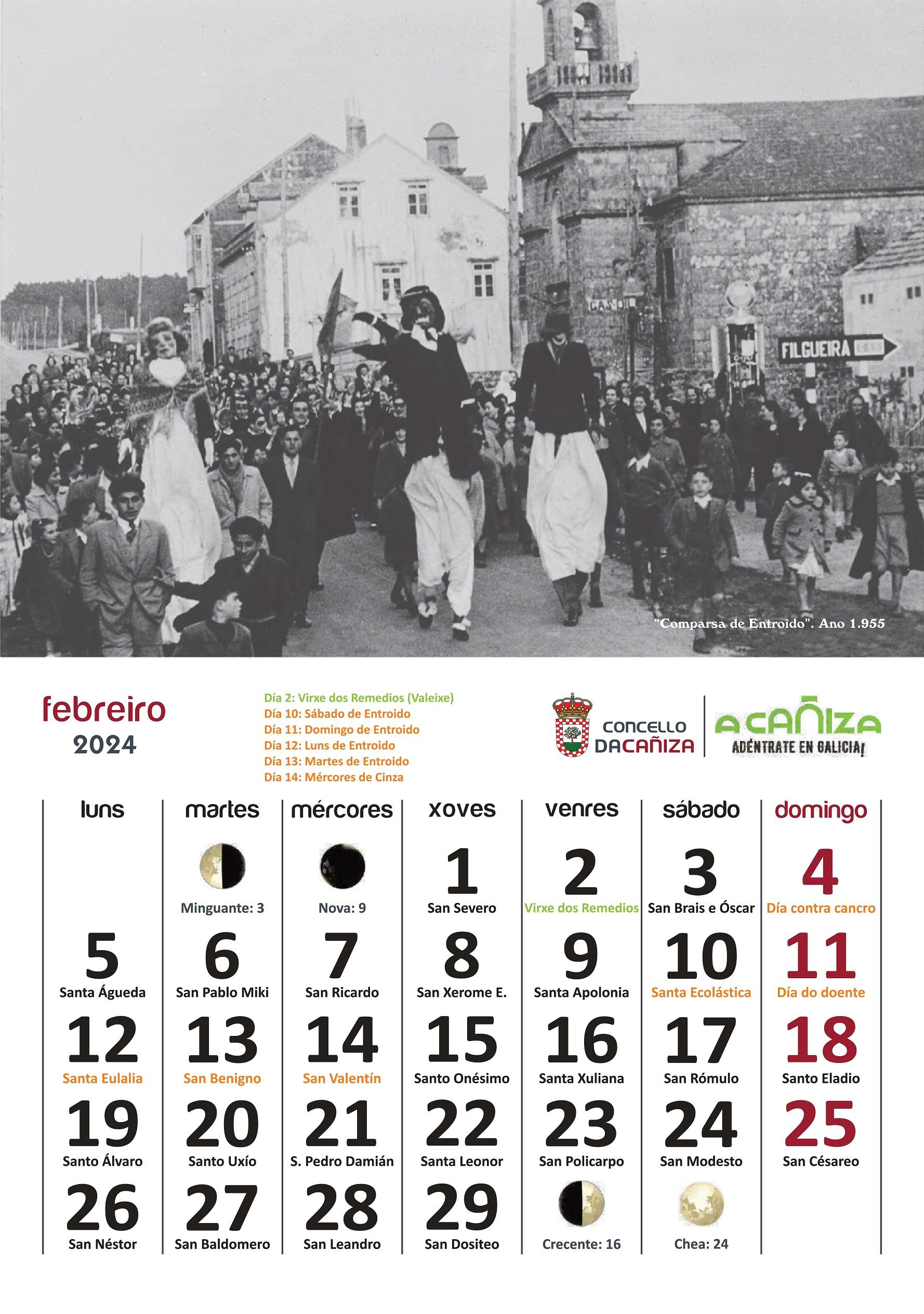 Calendario do Concello da Cañiza para o ano 2024