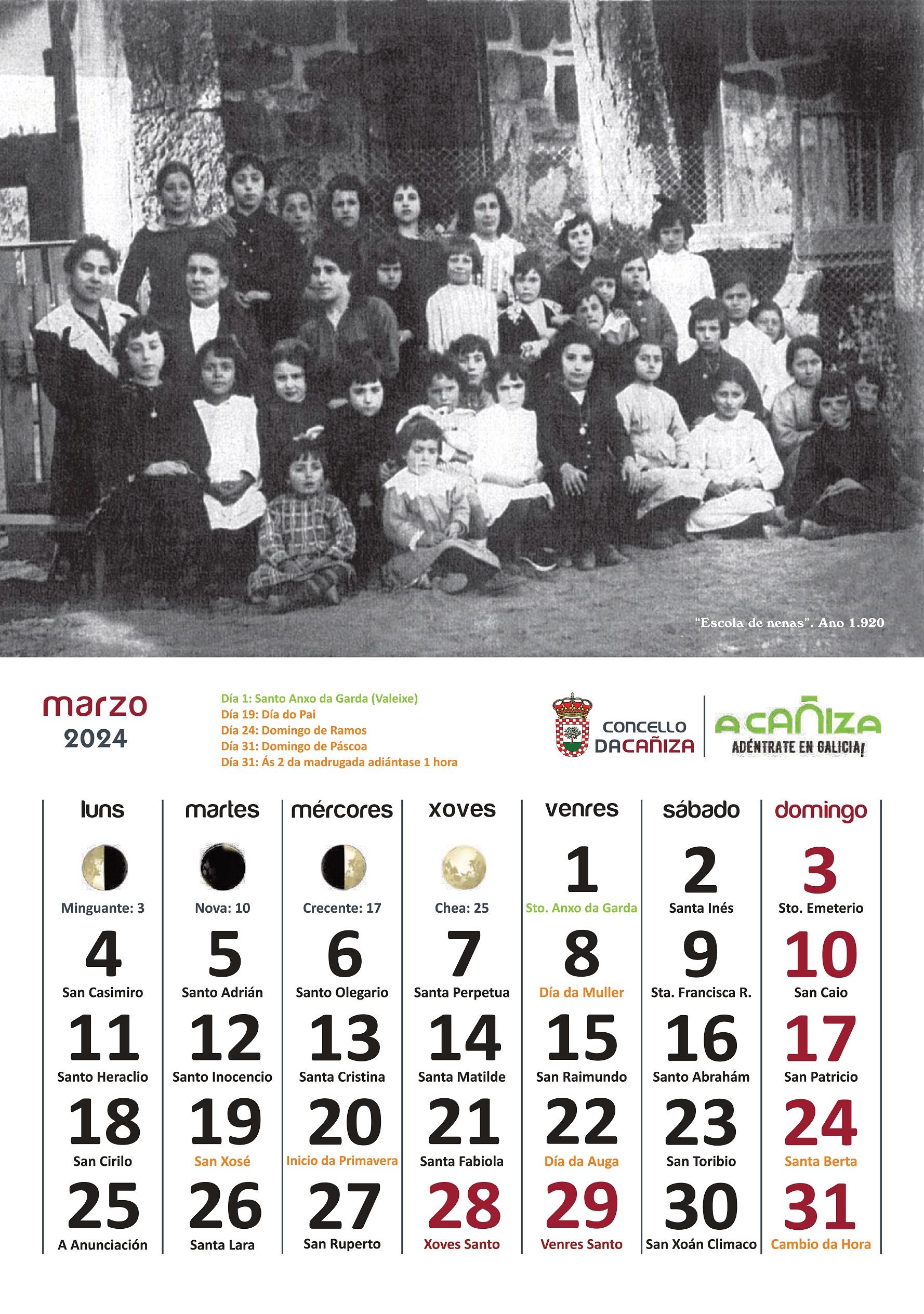 Calendario do Concello da Cañiza para o ano 2024