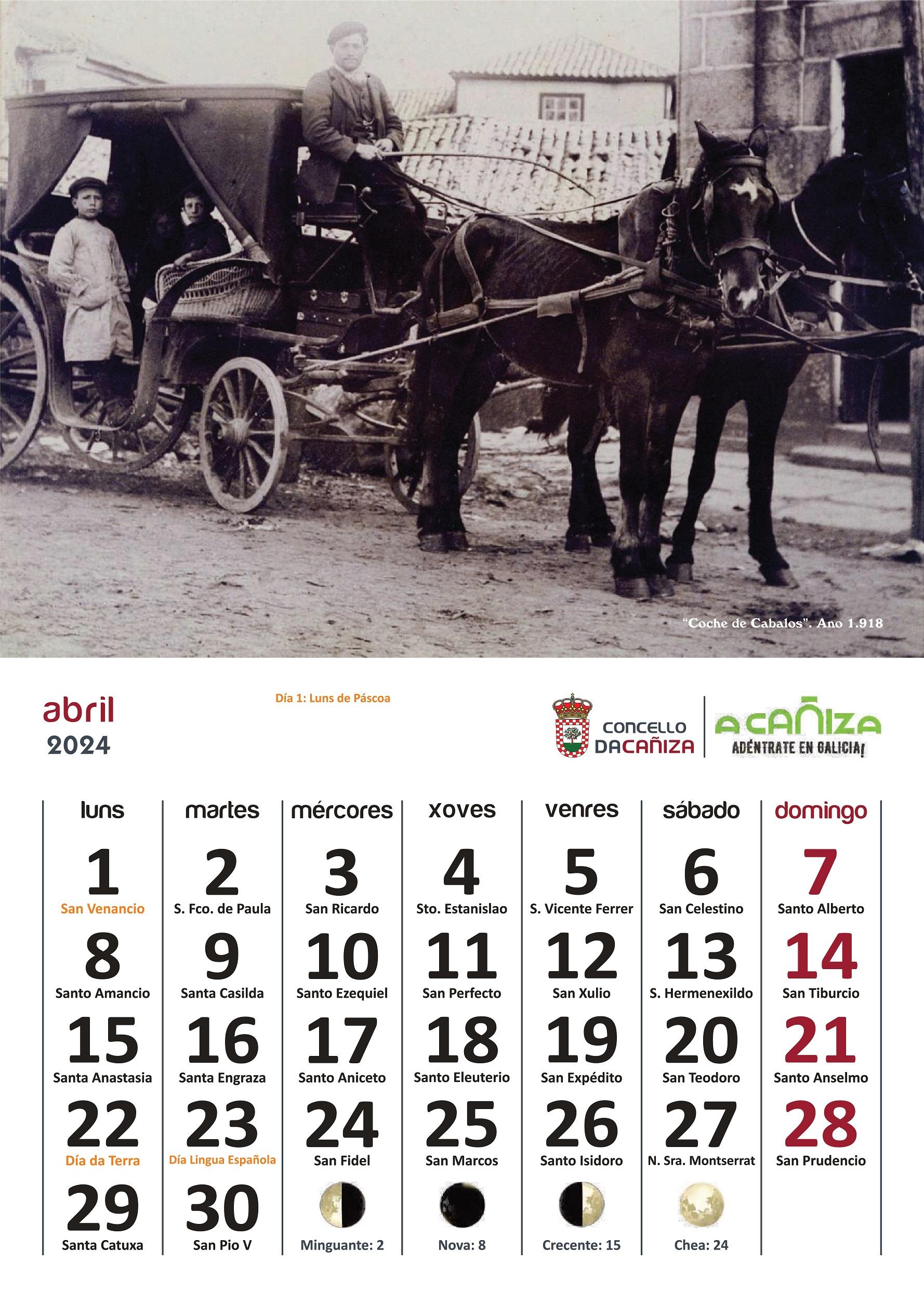 Calendario do Concello da Cañiza para o ano 2024