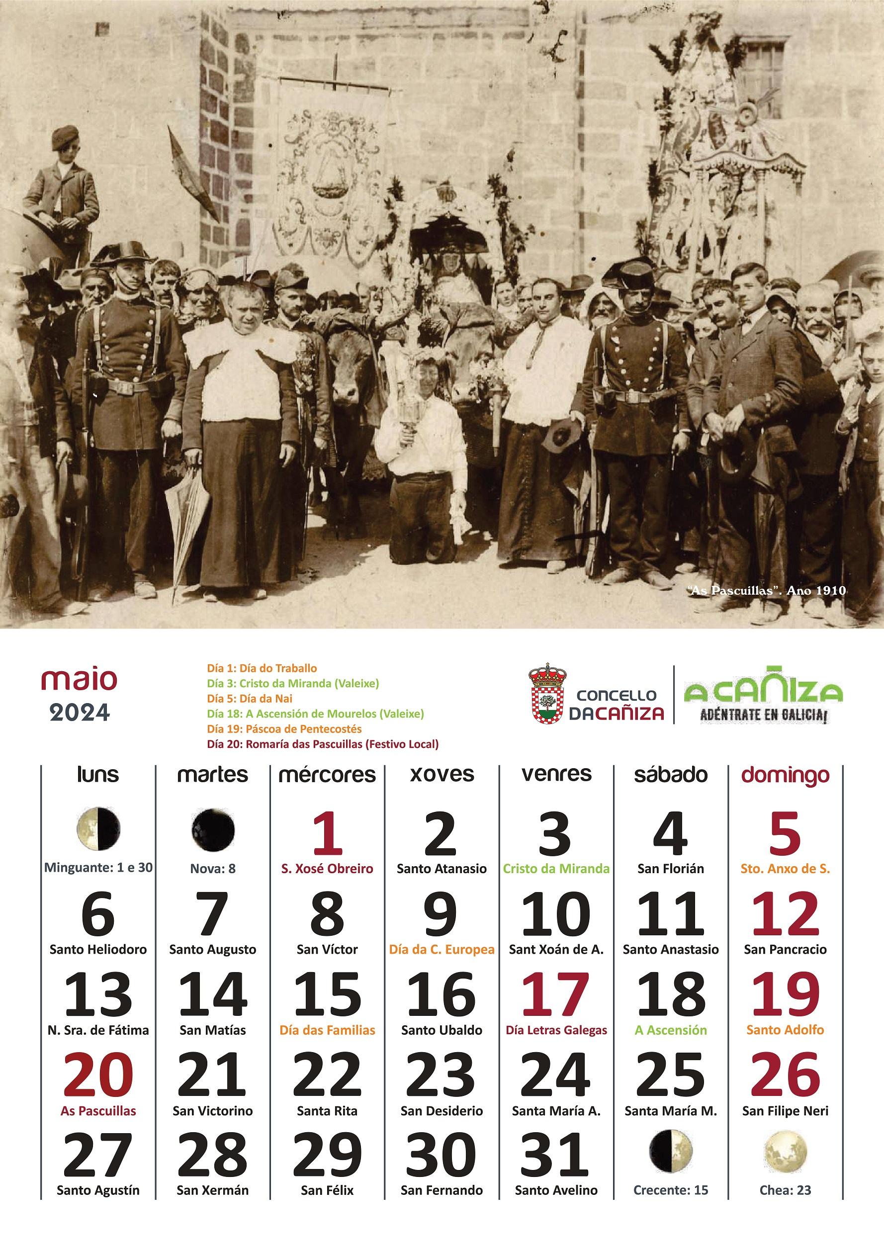 Calendario do Concello da Cañiza para o ano 2024