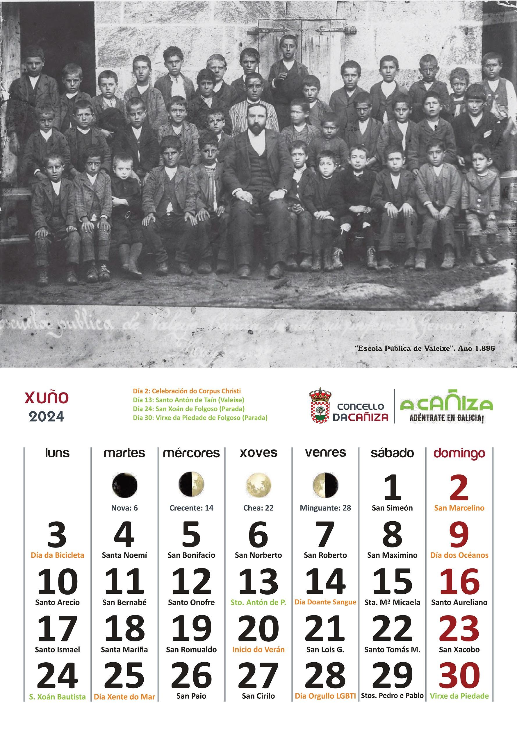 Calendario do Concello da Cañiza para o ano 2024