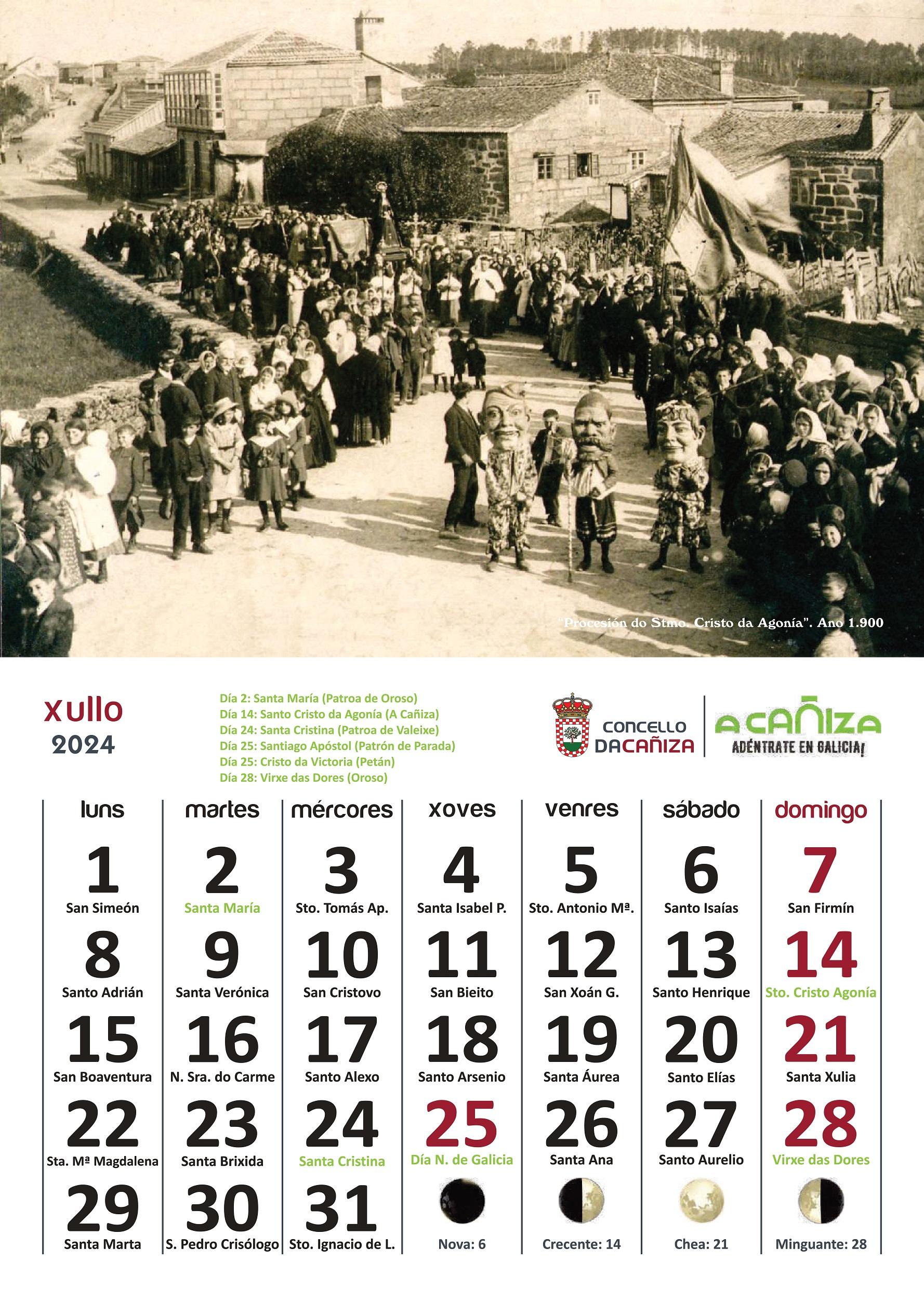 Calendario do Concello da Cañiza para o ano 2024