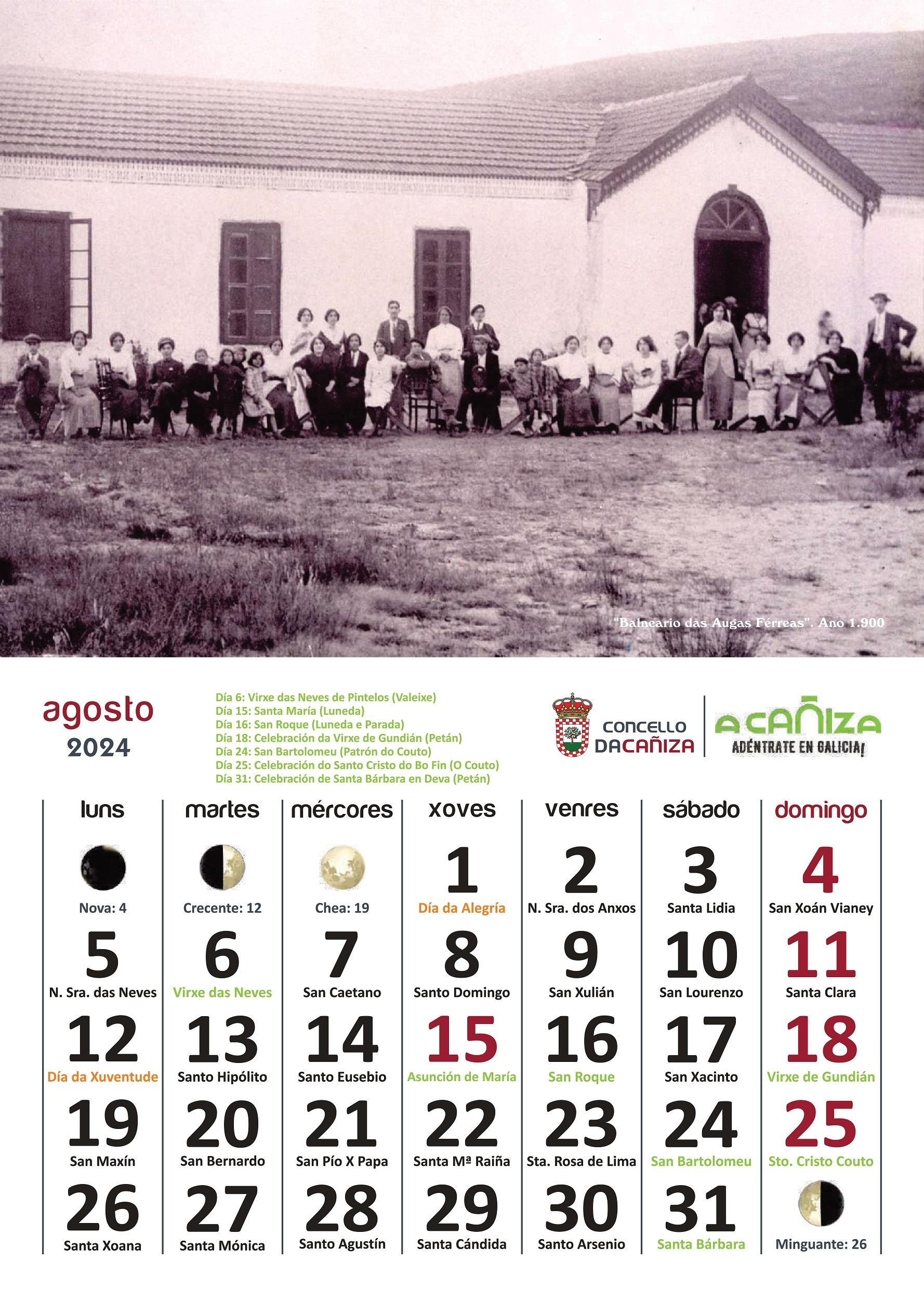 Calendario do Concello da Cañiza para o ano 2024