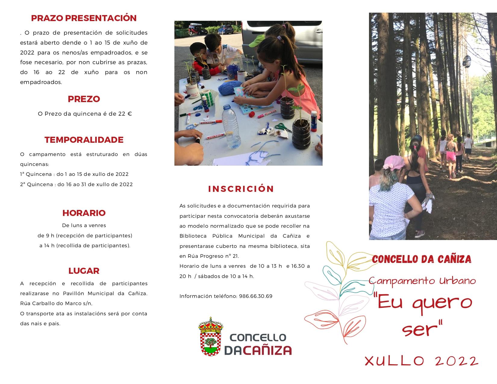 campamento urbano da Cañiza BASES e FORMULARIO DE INSCRICION FOLLA 1