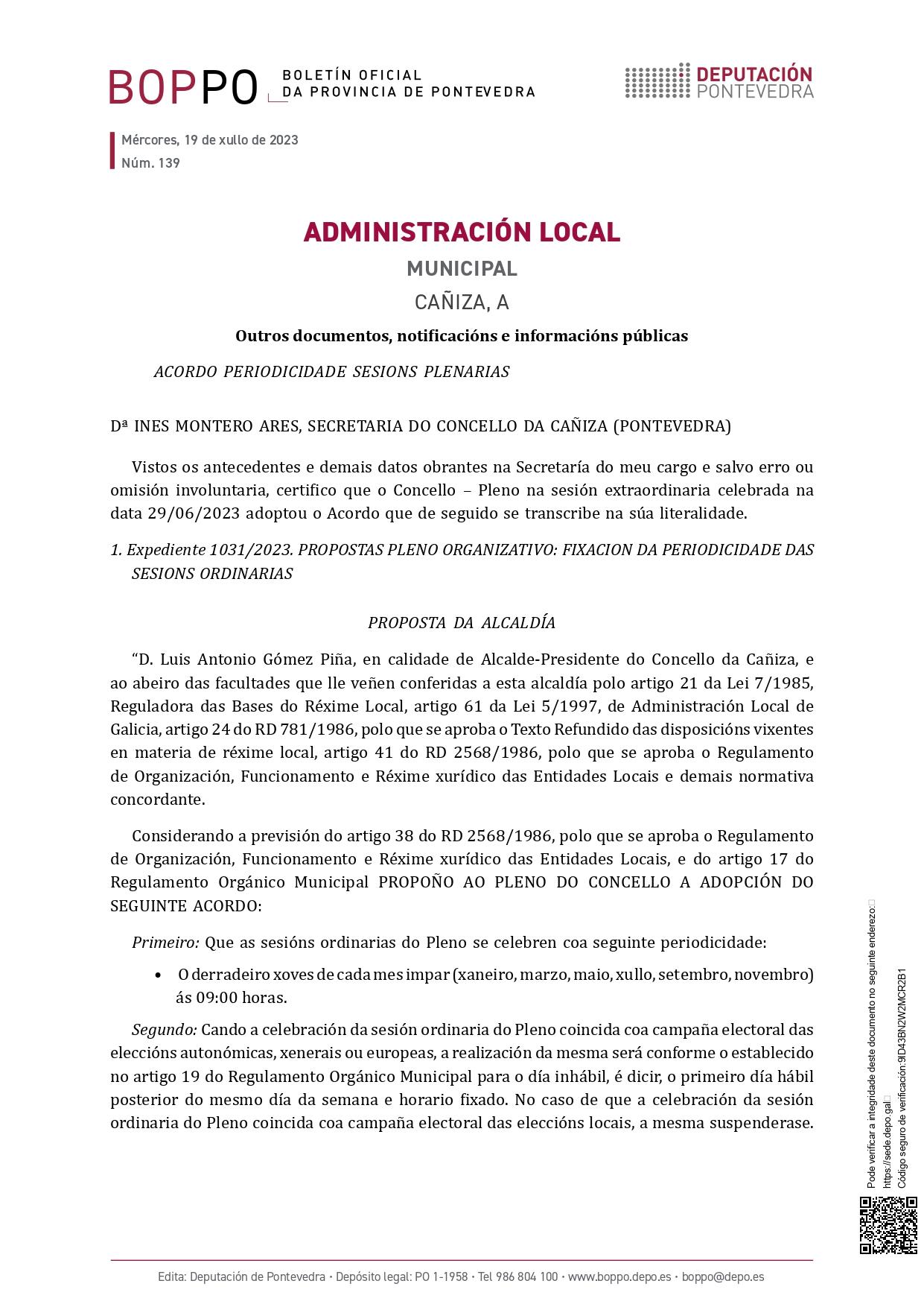 Periodicidade das sesións plenarias