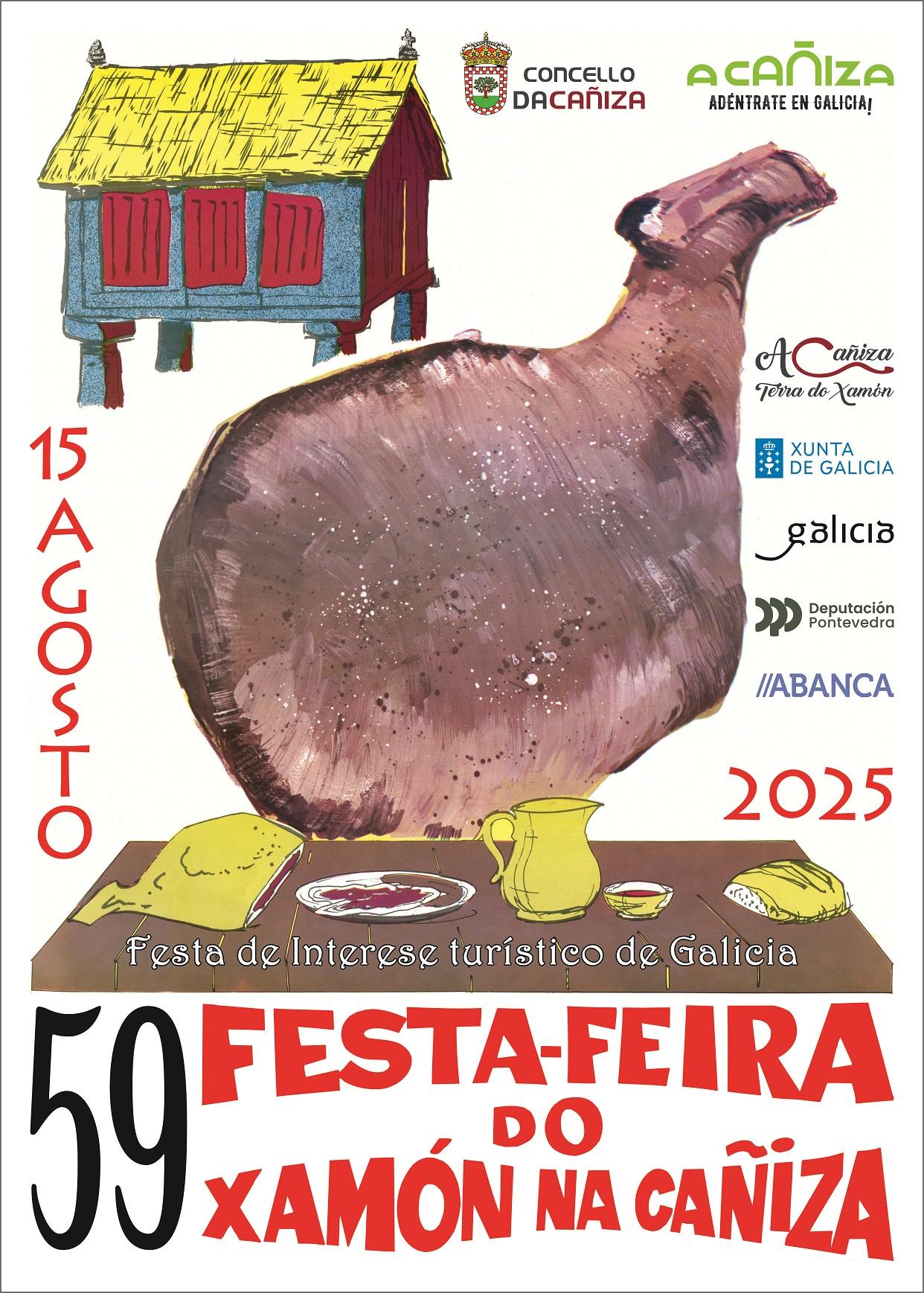 Cartel histórico da 59 festa - Feira do Xamón da Cañiza. 15 de agosto de 2025