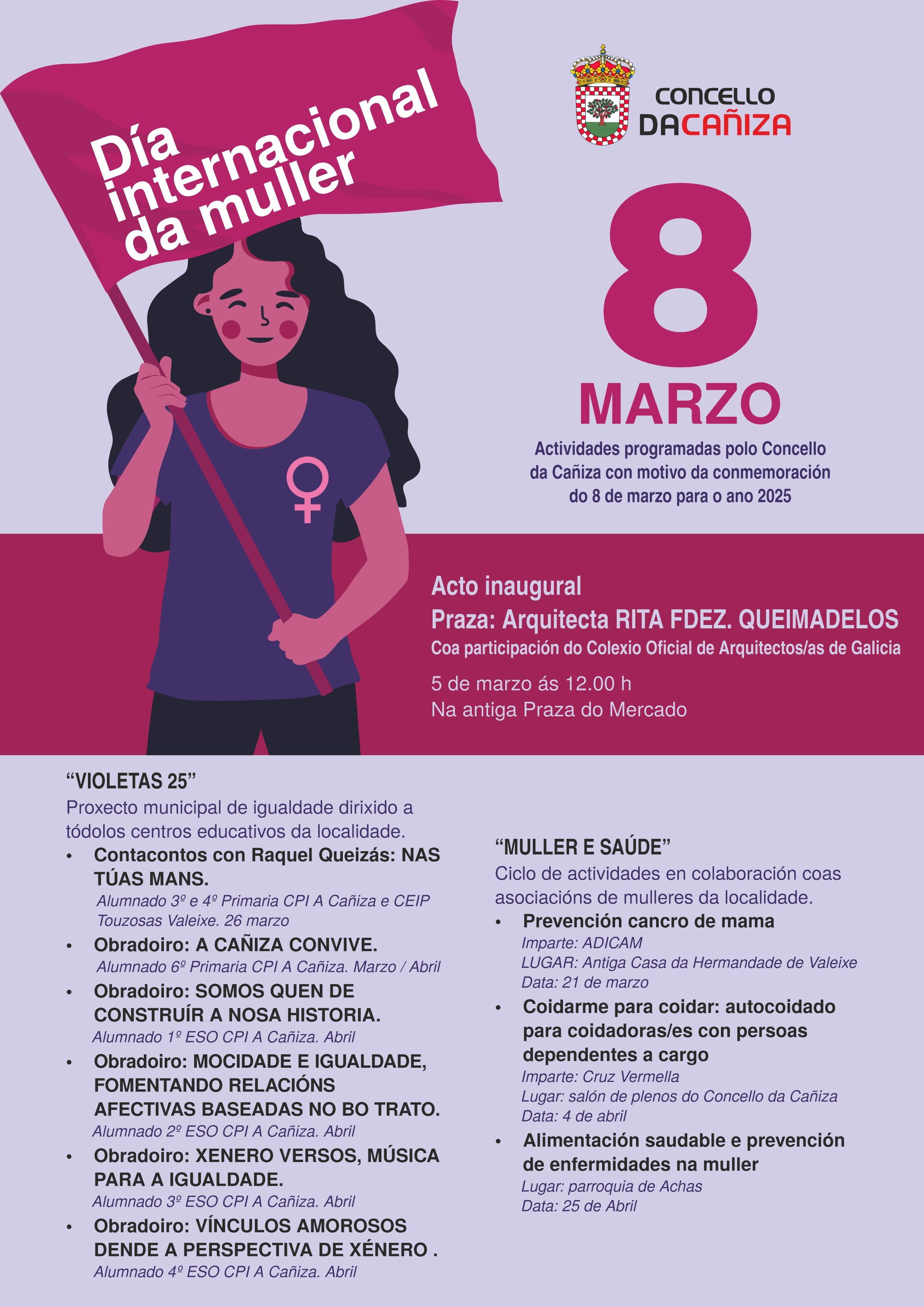  8 de Marzo. Día Internacional da Muller. Actividades programadas polo Concello e Declaración institucional da FEGAMP