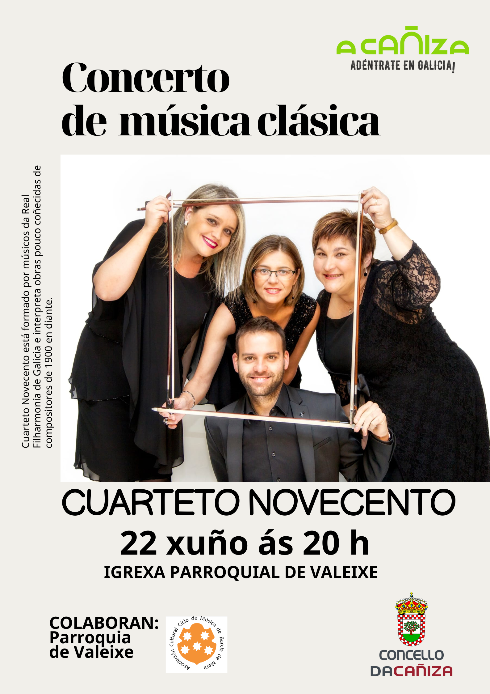  A Igrexa Parroquial de Valeixe acolle o 22 de xuño un concerto de música clásica da man do CUARTETO NOVECENTO