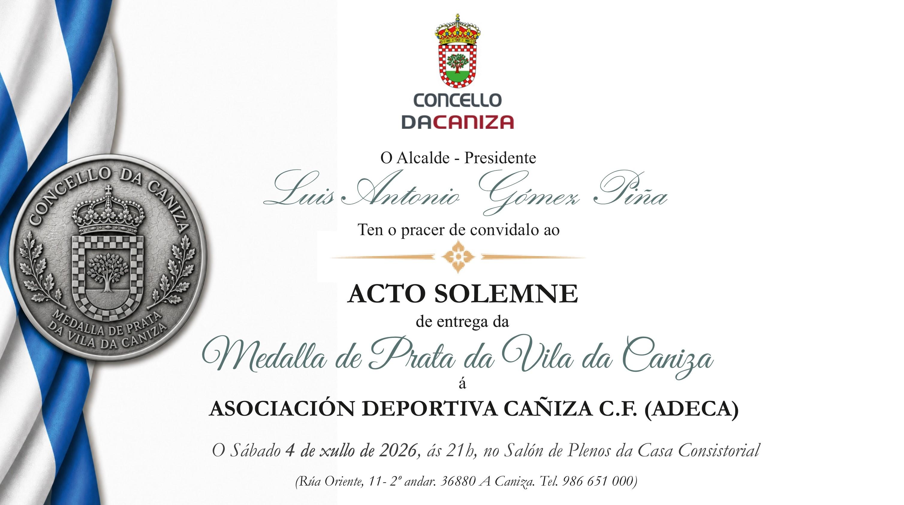 Entrega da Medalla de Prata da Vila da Caniza á Asociación ADECA Club de Fútbol