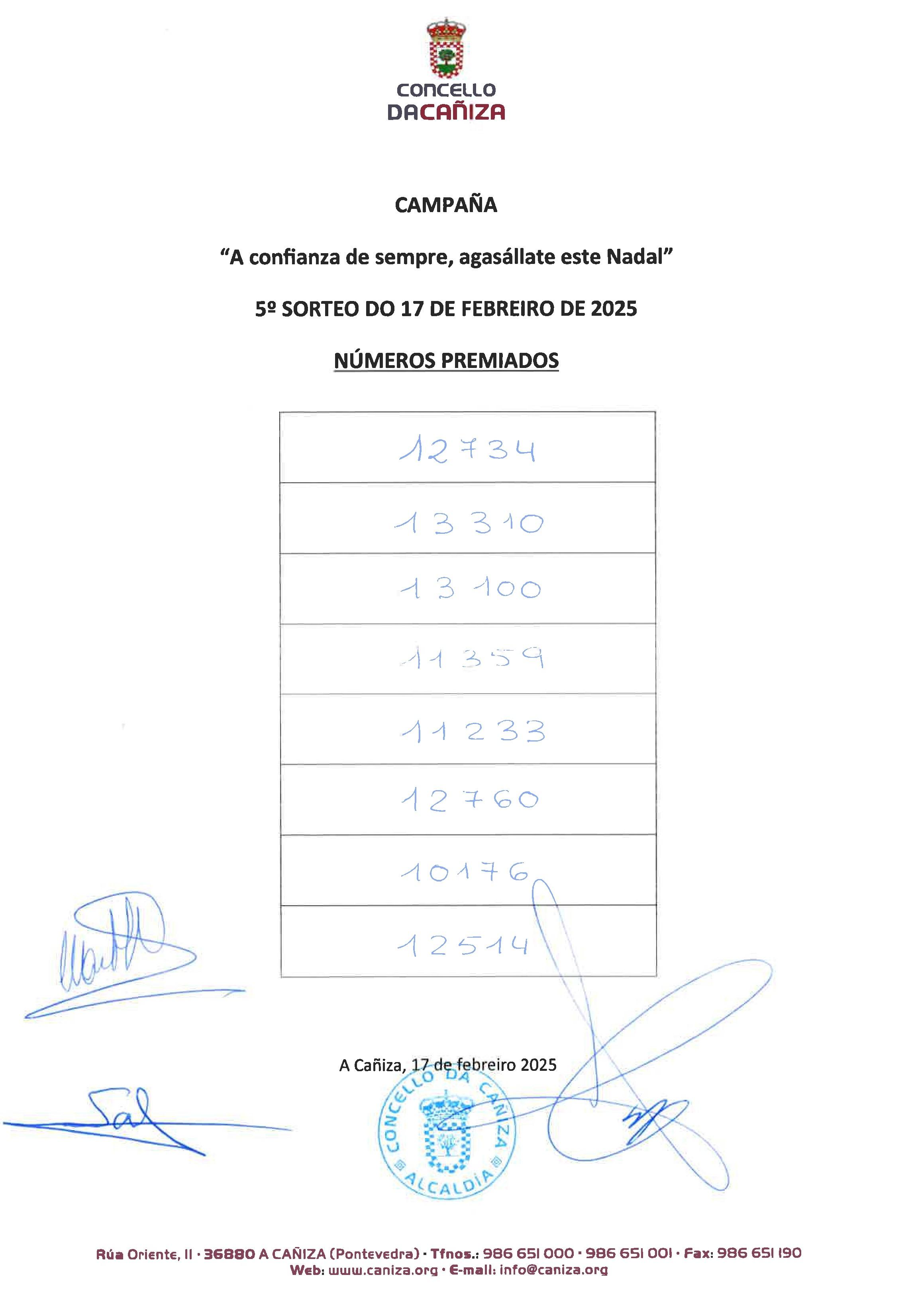 Números premiados no sorteo extraordinario da campaña « A confianza de sempre, agasállate neste Nadal 2024_2025»