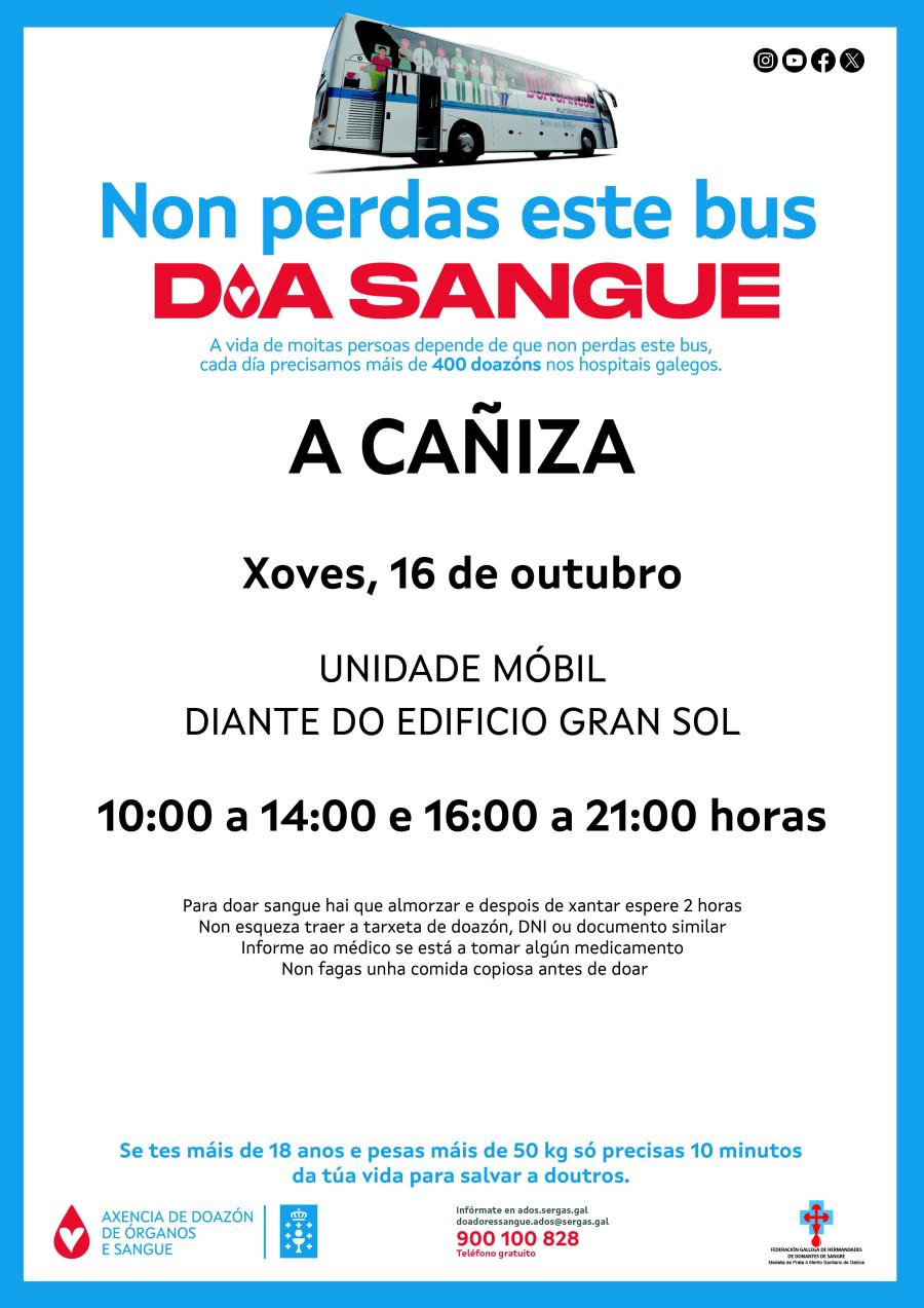 A unidade Móbil de ADOS estará na Cañiza o 16 de outubro de 2025 en horario de 10 a 14h e de 16 a 21h