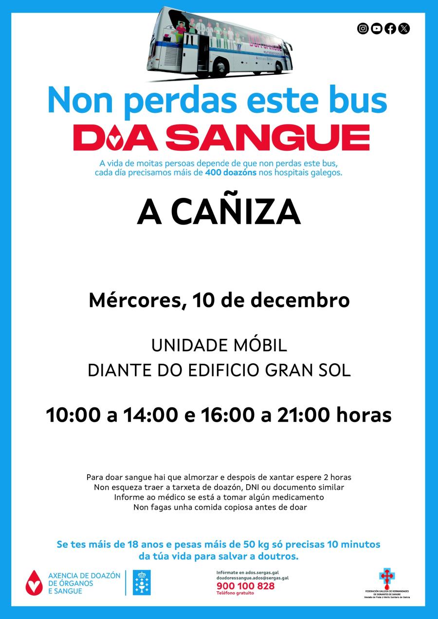 A unidade Móbil de ADOS estará na Cañiza o 10 de decembro de 2025 en horario de 10 a 14h e de 16 a 21h