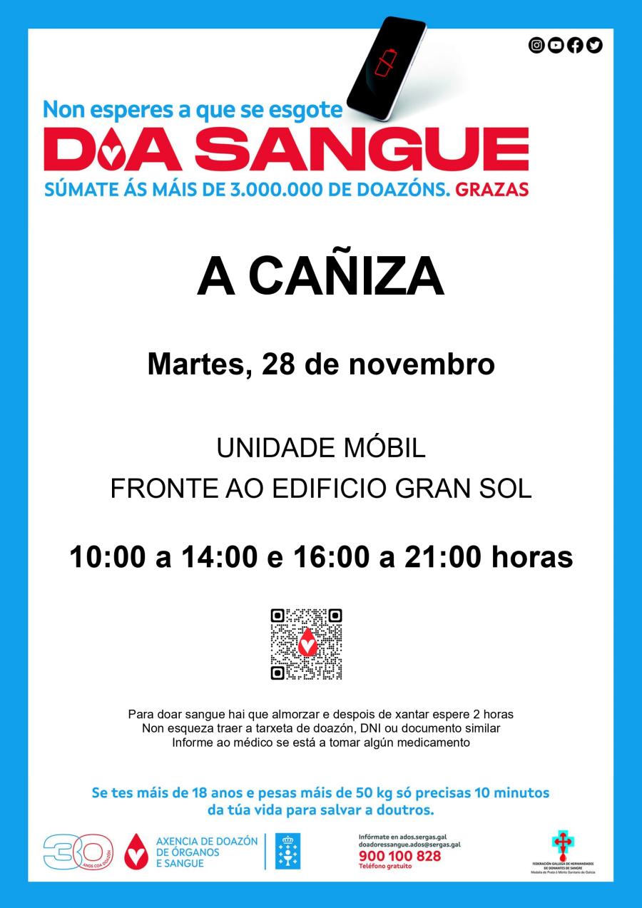 A axencia ADOS de doazón de sangue inicia o 28 de novembro unha nova campaña na Cañiza