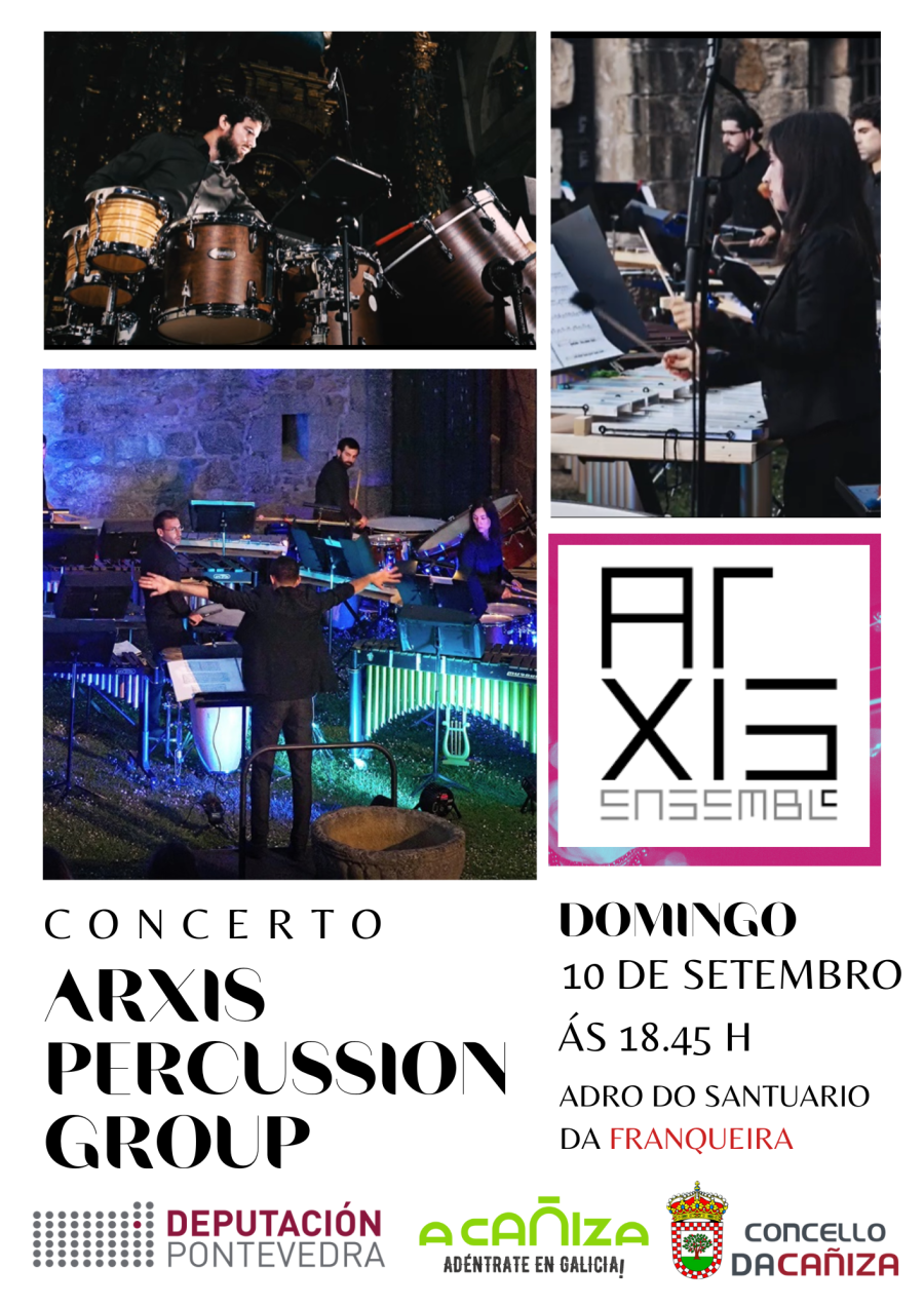 Concerto de Arxis Percussion Groupe o domingo 10 de setembro no Adro do Santuario da Franqueira