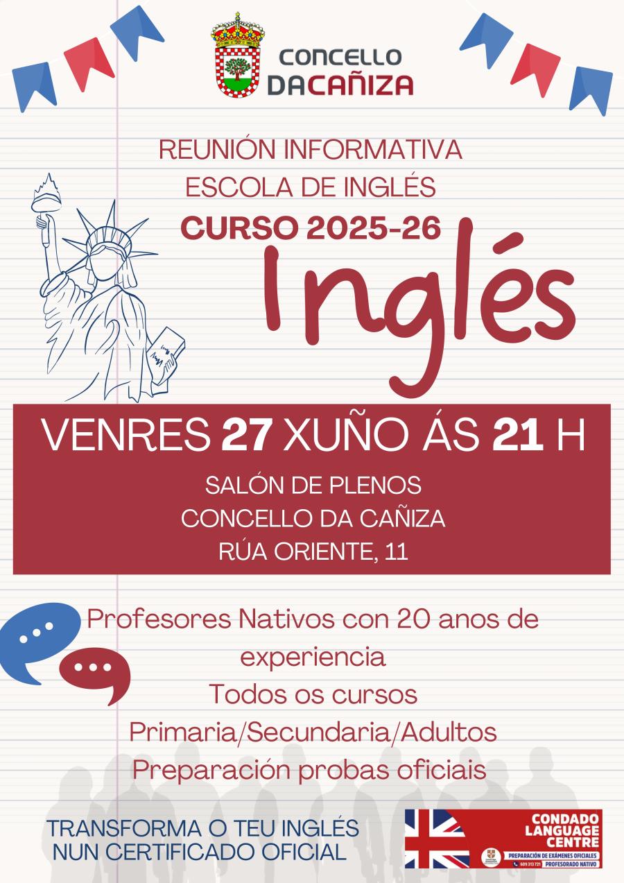 Reunión informativa da Escola de Inglés, o venres 27 de xuño, ás 21h no Salón de Plenos do Concello